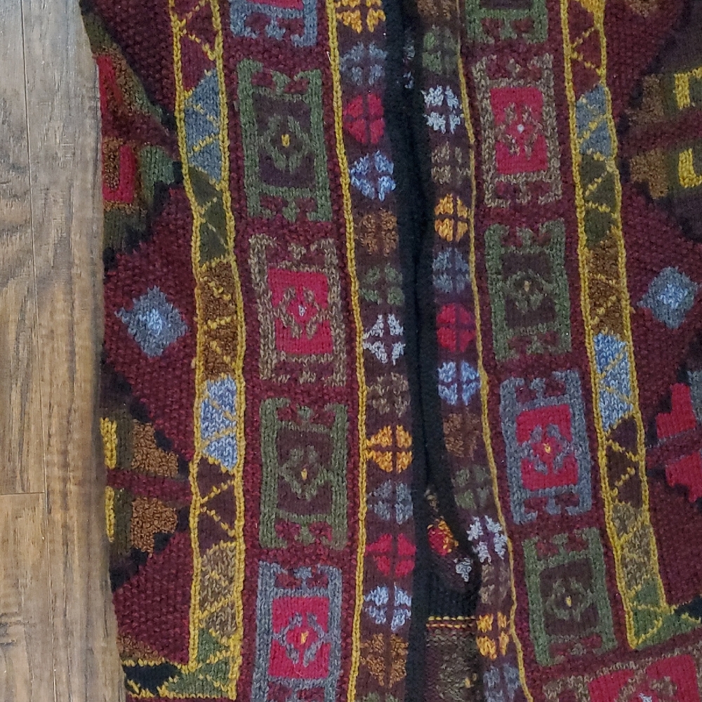 Peruvian Connection Burgundy Multi-Color Knit Maxi Vest - Picture 7 of 11